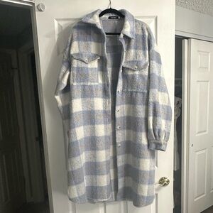 Plaid Oversized Jacket - Blue and White